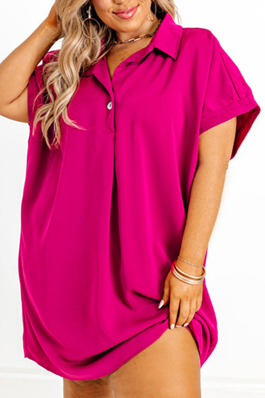 Collared V Neck Short Sleeve Shift Dress, 1XL-3XL