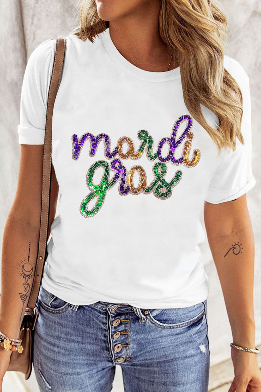 Here For The Mardi White Sequin Mardi Gras T Shirt