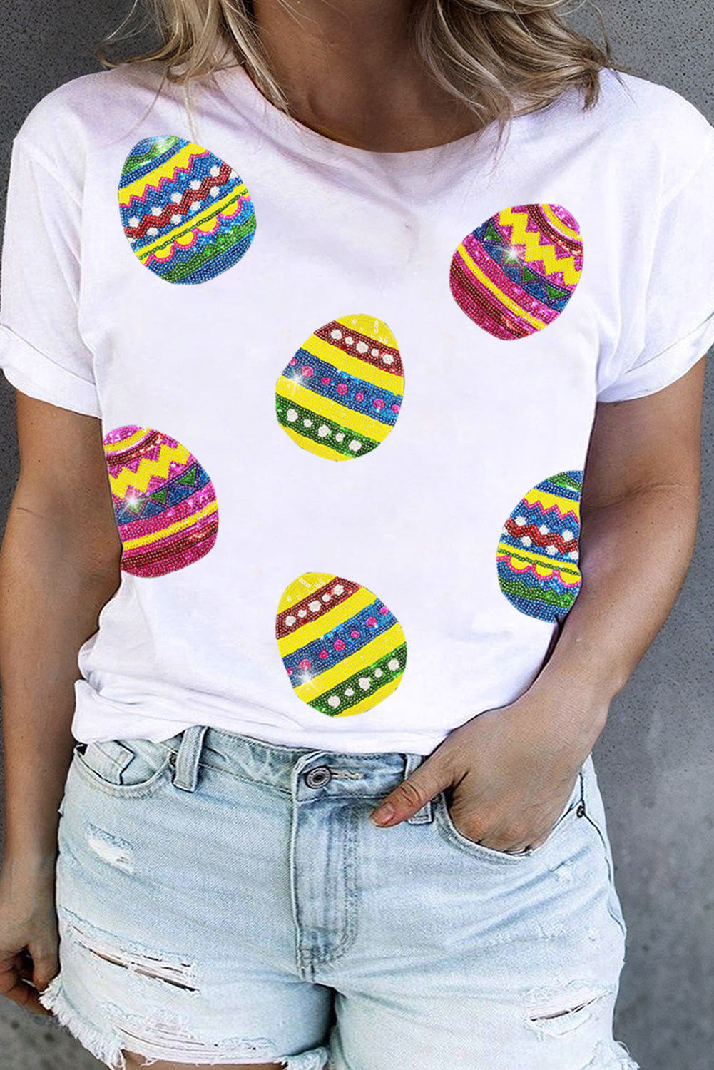 Sequin Easter Egg Graphic T Shirt, 1XL-3XL, two color choices