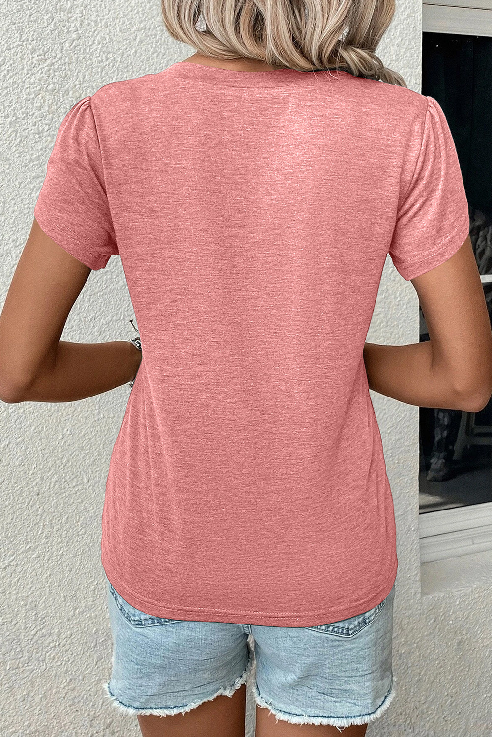 Petal Sleeve V Neck T Shirt, S-XL, three color choices