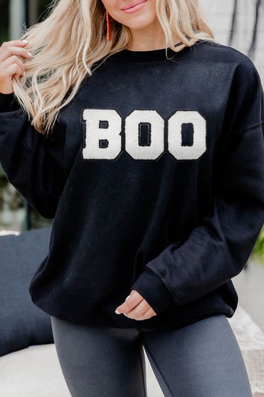 BOO Patched Crewneck Halloween Sweatshirt, S-2XL