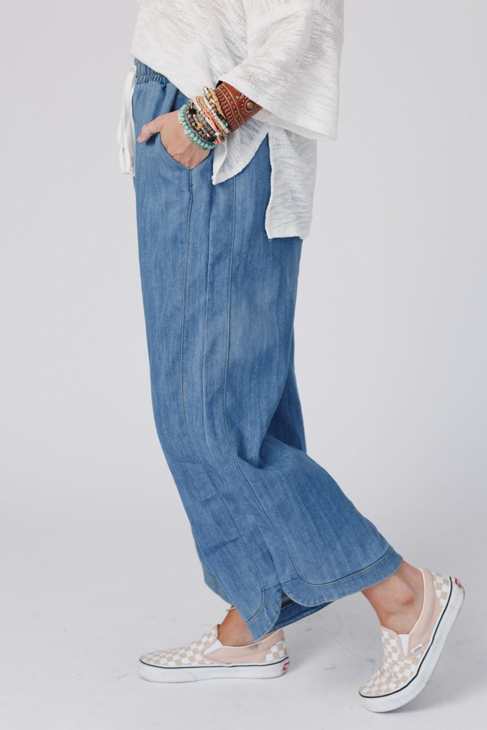 Drawstring Waist Loose Wide Leg Pants, S-XL