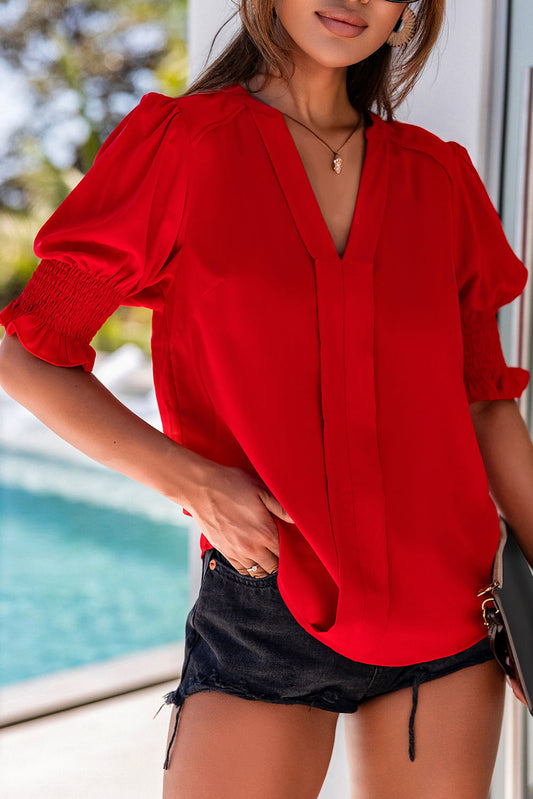 Half Sleeve V Neck Blouse, S-2XL, Several color choices