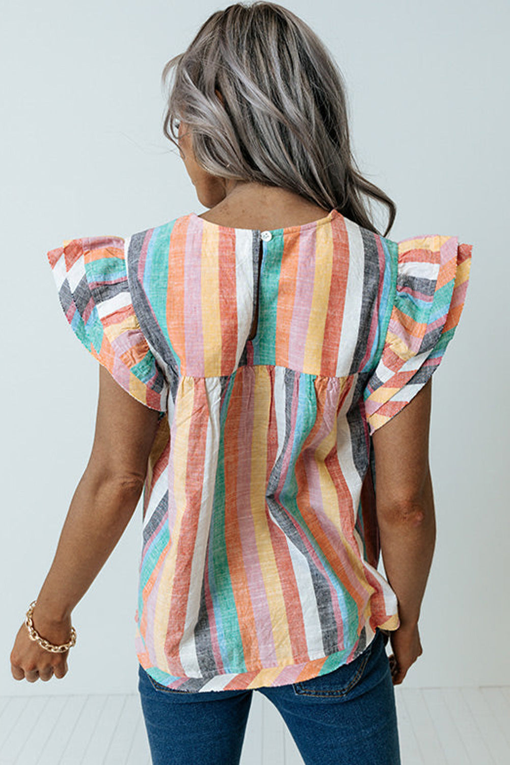 Multicolor Striped Tiered Ruffle Cap Sleeve Top, S-2XL, Two color choices!