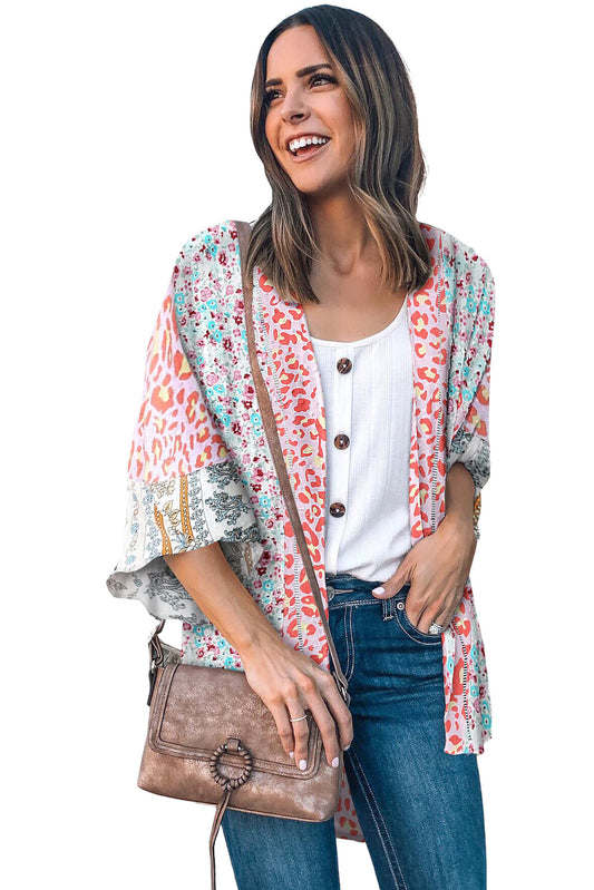 Floral Print Boho Bell Sleeve Open Front Cover Up, S-2X, two pattern choices!