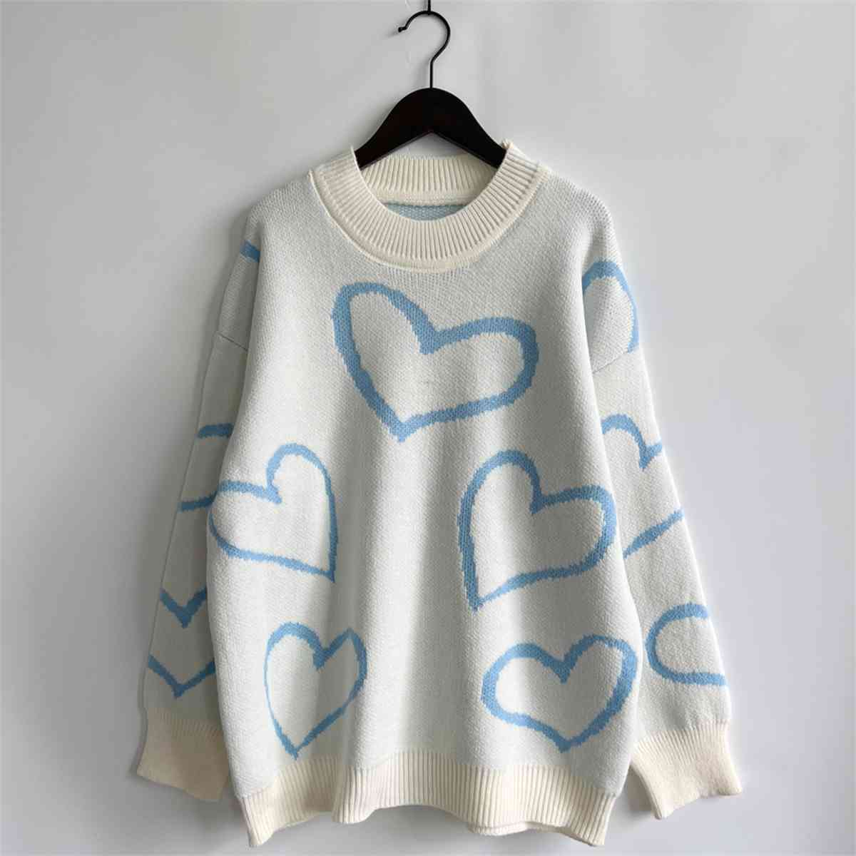 Heart Pattern Long Sleeve Sweater, S-XL, several color choices