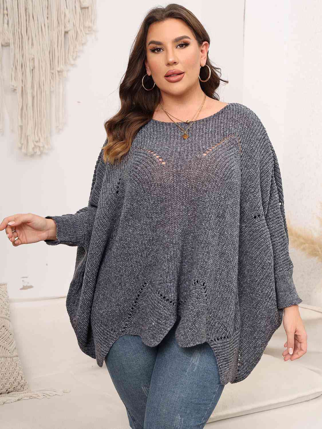 Round Neck Batwing Sleeve Sweater, 1XL-3XL, several color choices