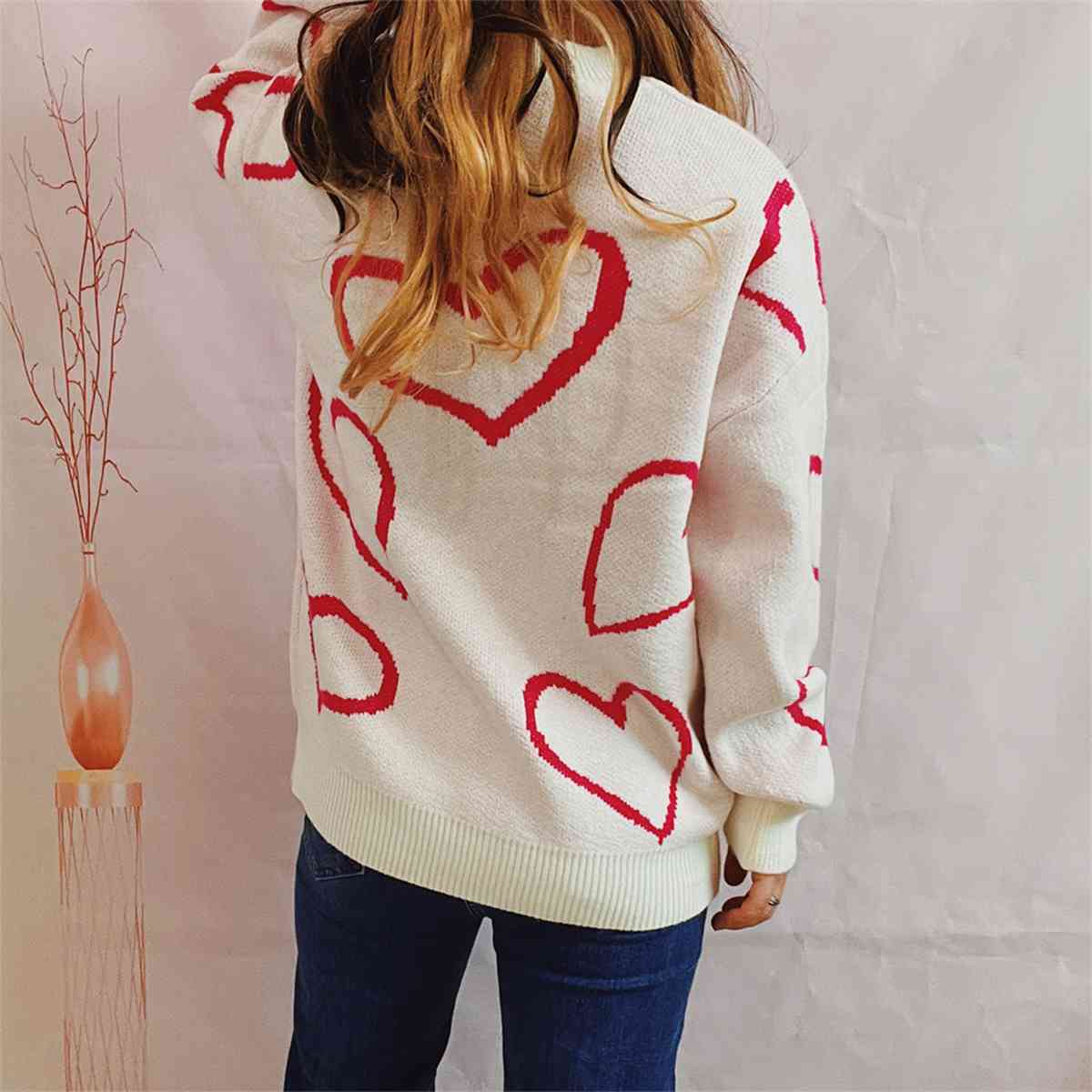 Heart Pattern Long Sleeve Sweater, S-XL, several color choices