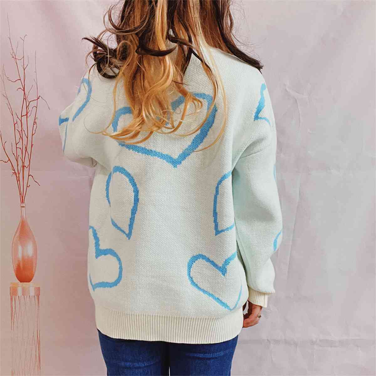 Heart Pattern Long Sleeve Sweater, S-XL, several color choices