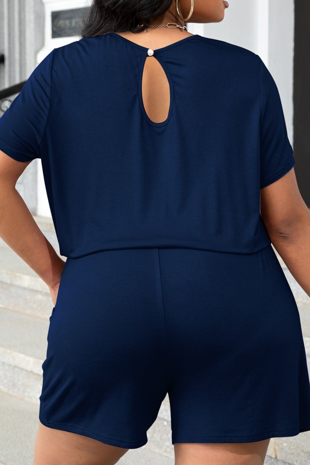 Drawstring Waist Romper with Pockets, 0XL-4XL, Two color choices!