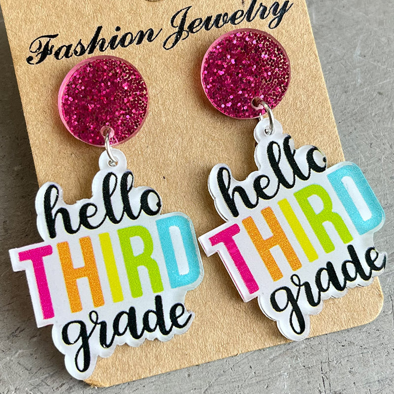 HELLO K-5th GRADE Acrylic Dangle Earrings