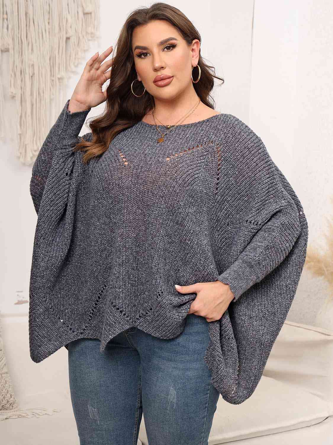 Round Neck Batwing Sleeve Sweater, 1XL-3XL, several color choices