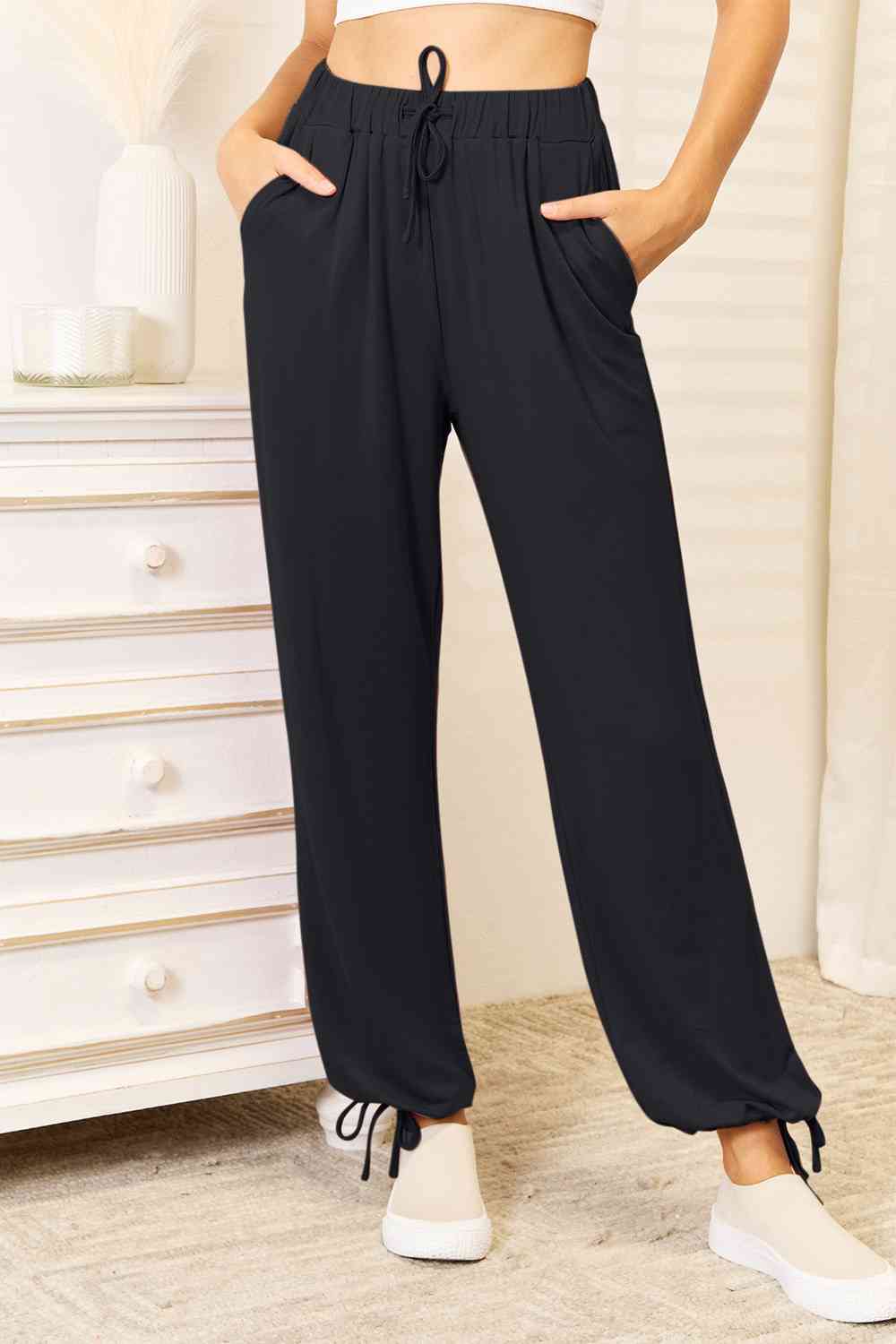 Rayon Drawstring Waist Pants with Pockets, S-3XL, several color choices