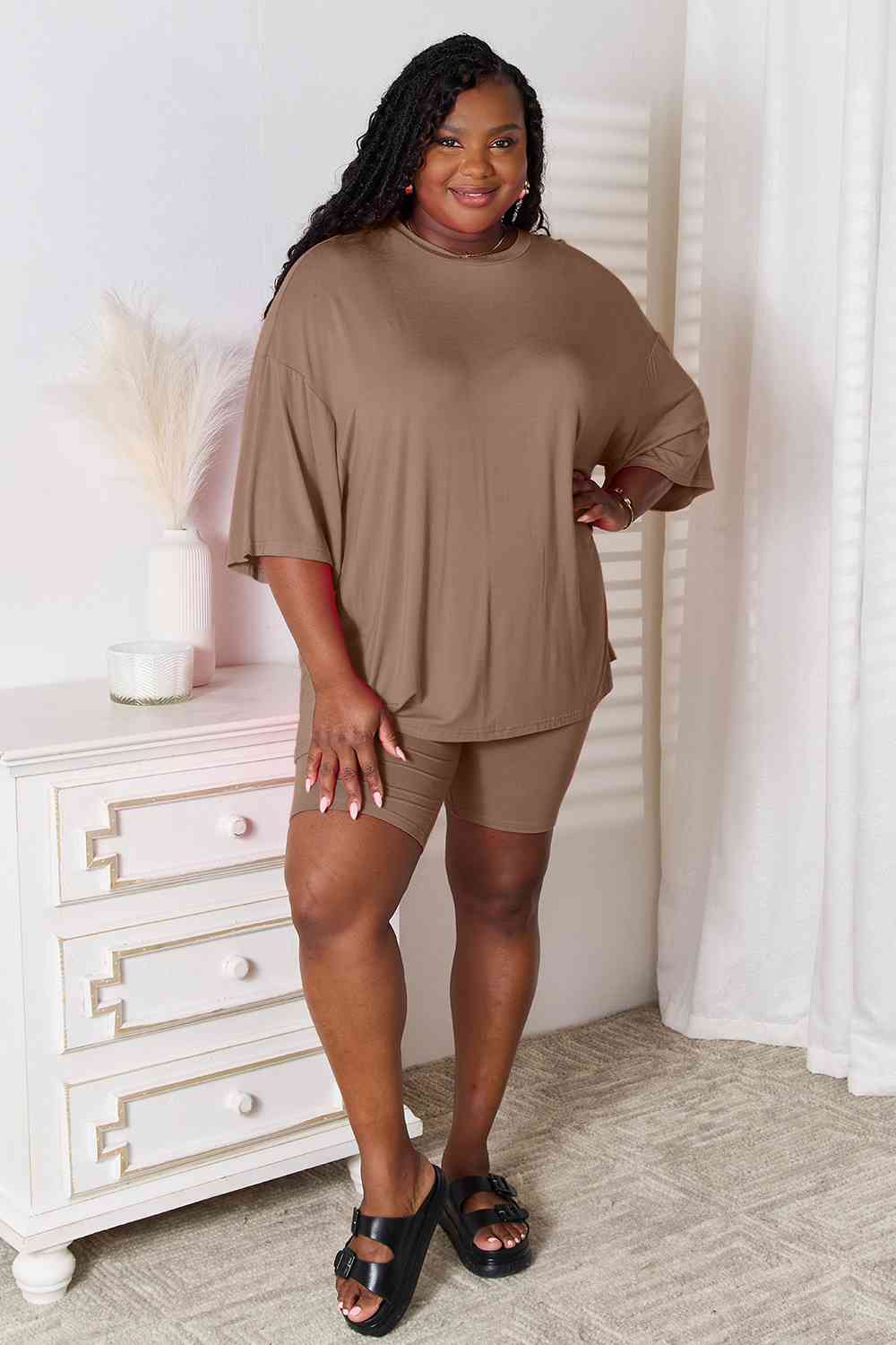 Three-Quarter Sleeve Top and Shorts Set, S-3XL, several color choices