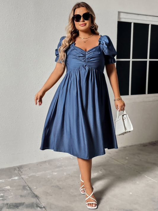 Ruched Sweetheart Neck Dress, 1XL-4XL