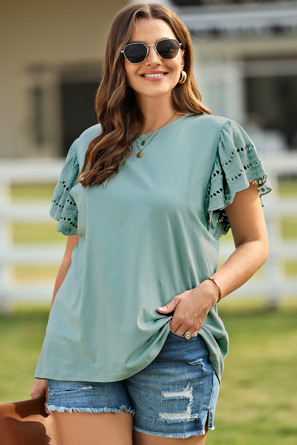 Butterfly Sleeve Top, 1XL-5XL, two color choices