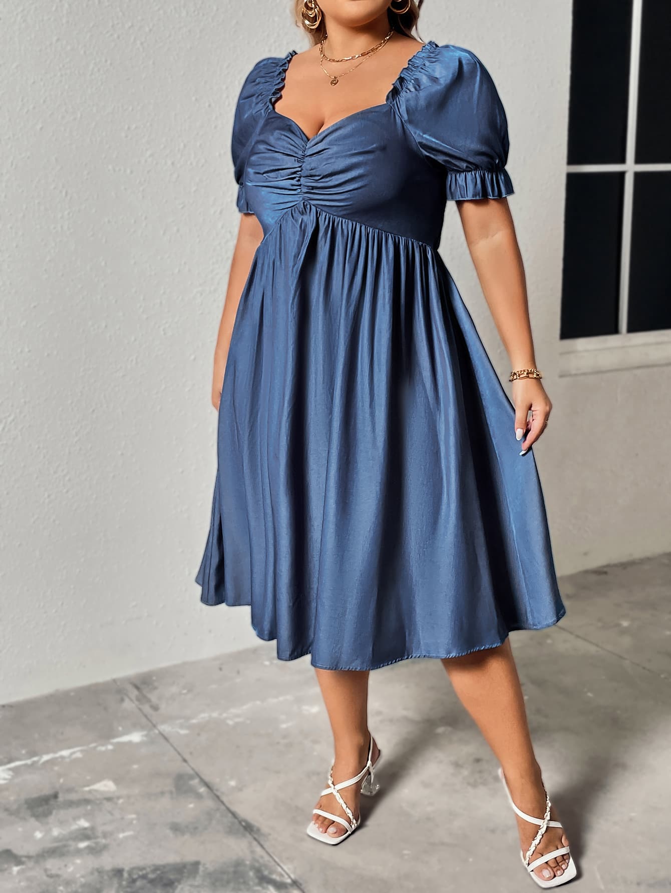 Ruched Sweetheart Neck Dress, 1XL-4XL