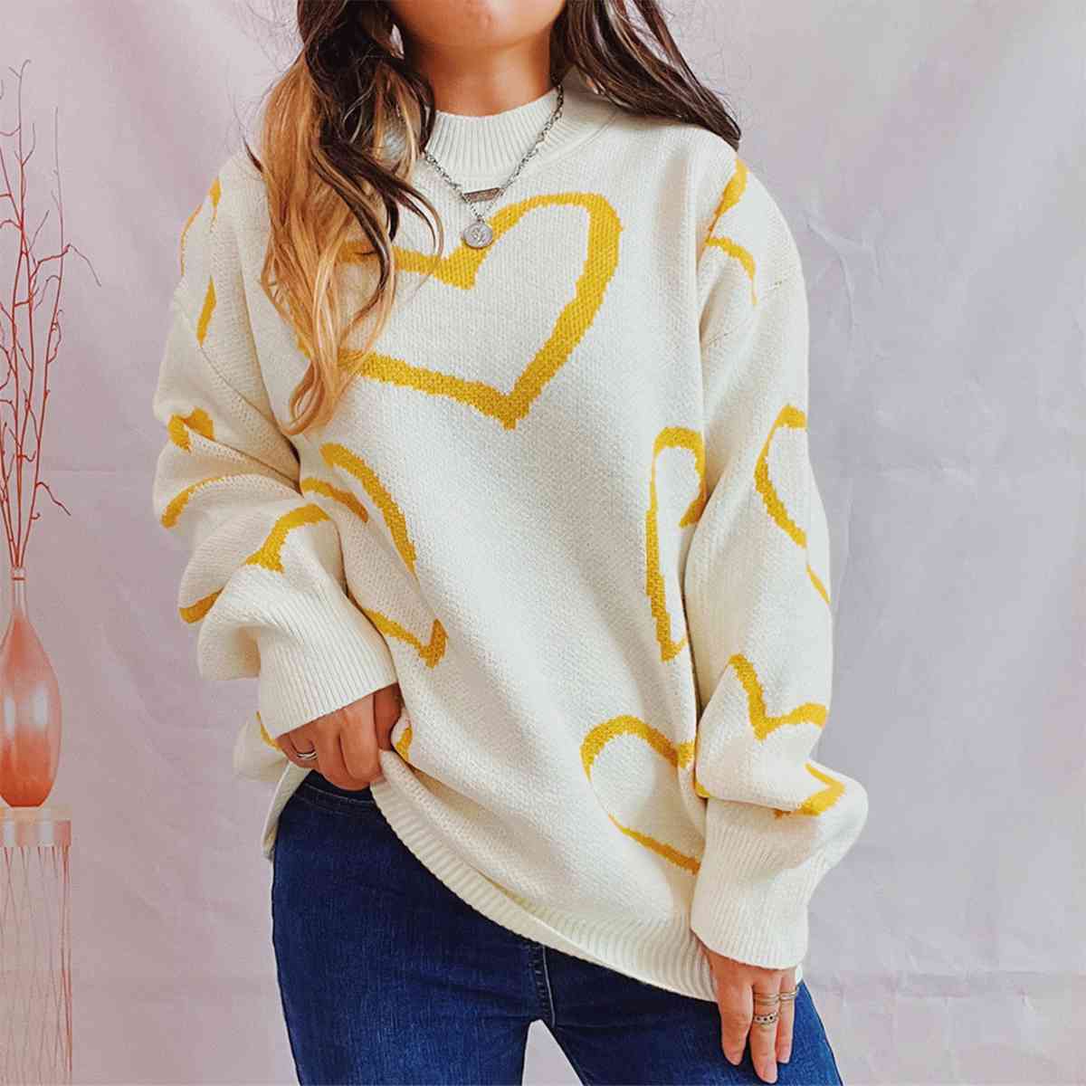 Heart Pattern Long Sleeve Sweater, S-XL, several color choices