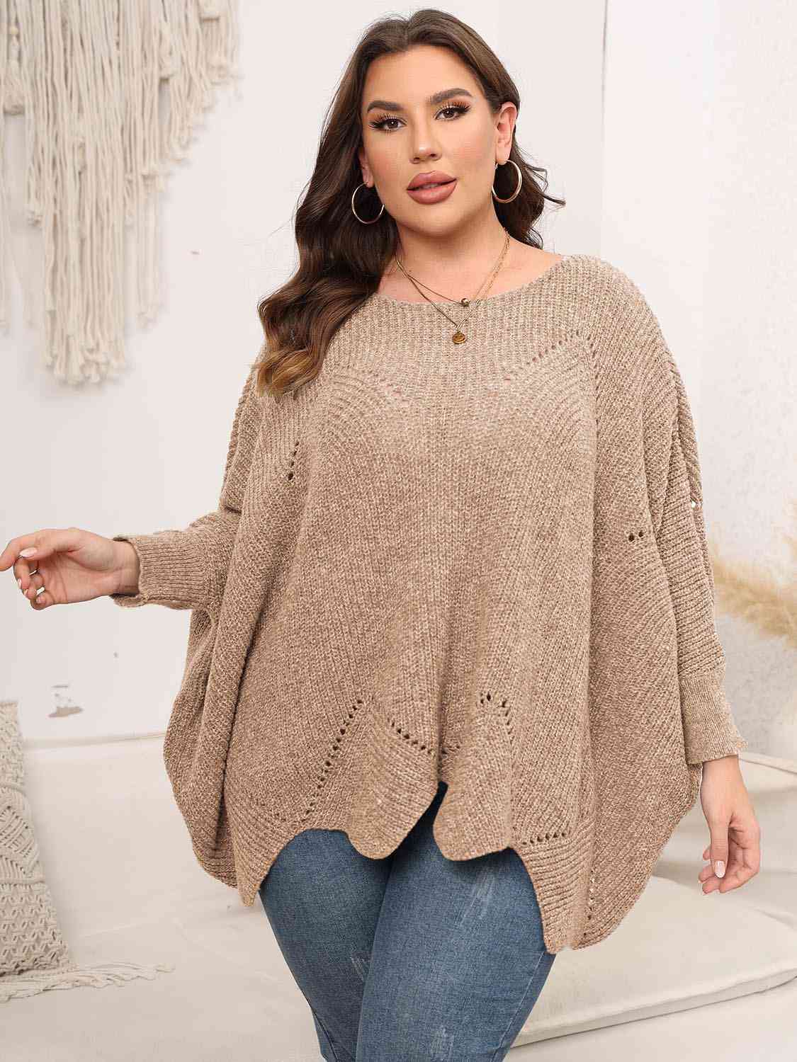 Round Neck Batwing Sleeve Sweater, 1XL-3XL, several color choices