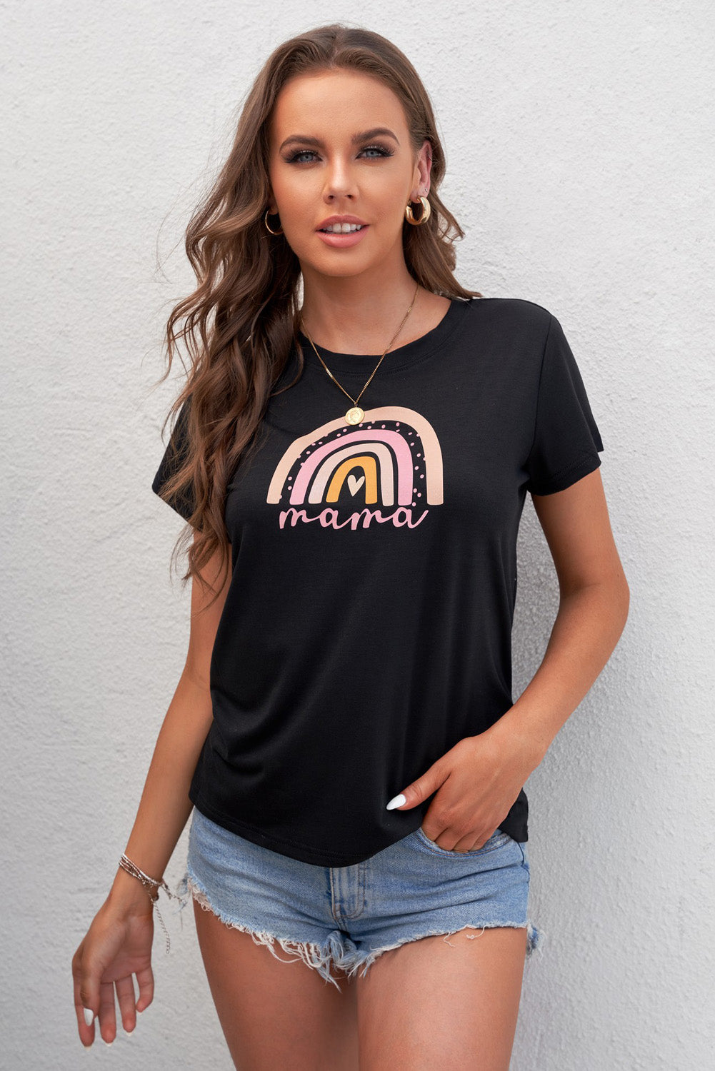 Mama Graphic Round Neck Tee Shirt, S-2XL, Two color choices!