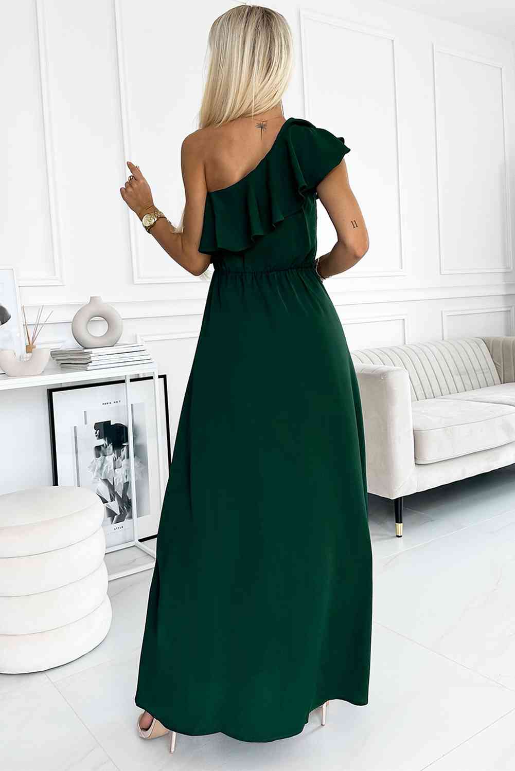 One-Shoulder Ruffled Maxi Dress, S-XL