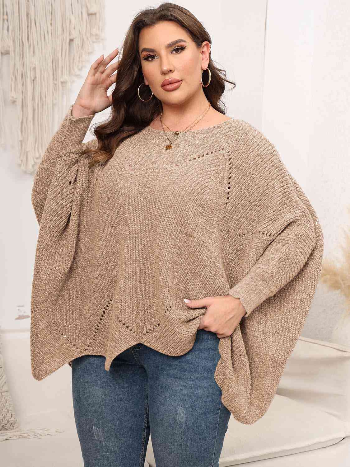 Round Neck Batwing Sleeve Sweater, 1XL-3XL, several color choices