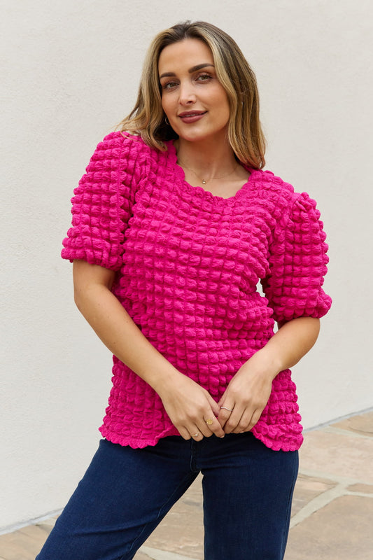 Bubble Textured Puff Sleeve Top, S-3XL