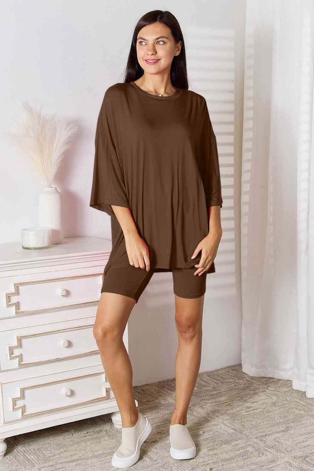 Three-Quarter Sleeve Top and Shorts Set, S-3XL, several color choices