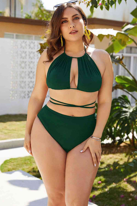 Cutout Tied Backless Bikini Set, 2XL-5XL