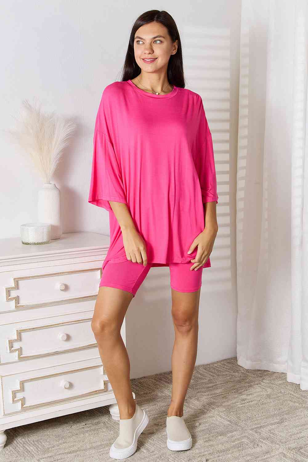 Three-Quarter Sleeve Top and Shorts Set, S-3XL, several color choices