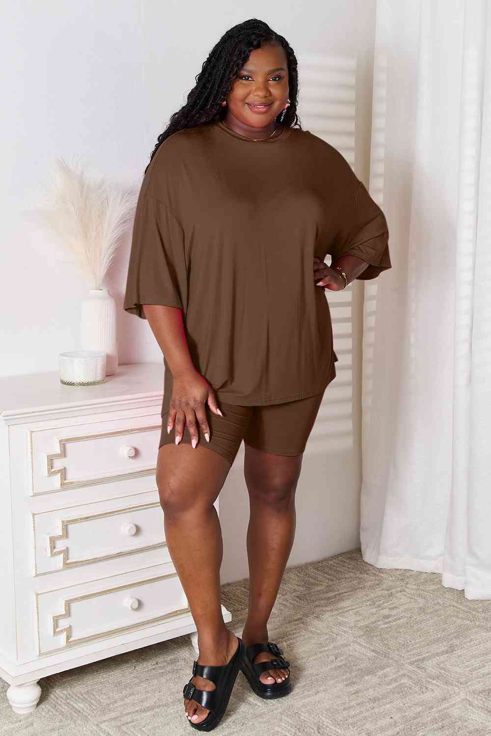 Three-Quarter Sleeve Top and Shorts Set, S-3XL, several color choices