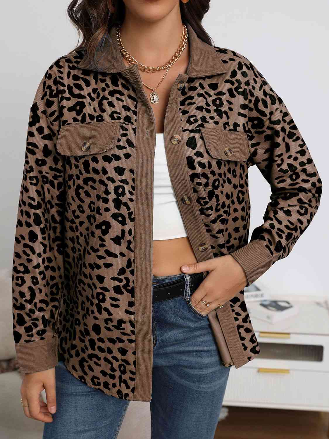 Leopard Buttoned Jacket, S-3XL, several color choices