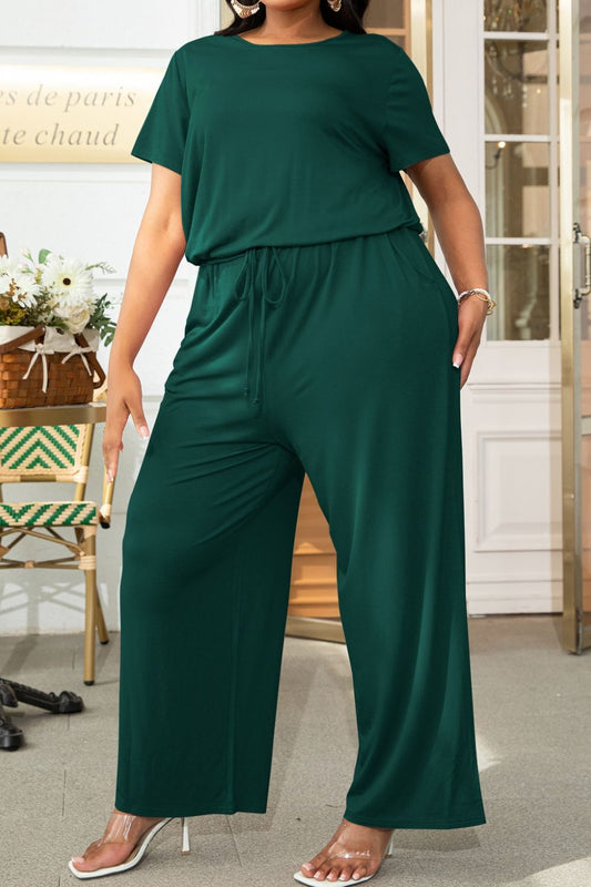 Drawstring Waist Short Sleeve Jumpsuit, 0XL-4XL, Many color choices!