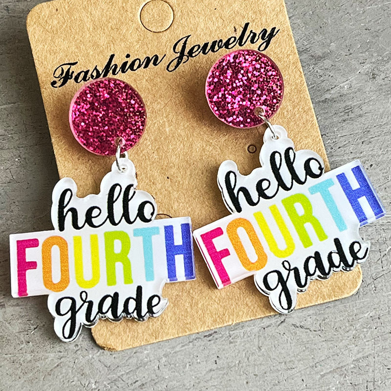 HELLO K-5th GRADE Acrylic Dangle Earrings