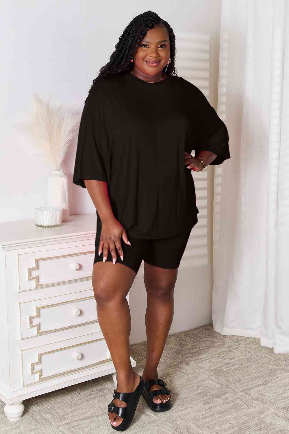 Three-Quarter Sleeve Top and Shorts Set, S-3XL, several color choices