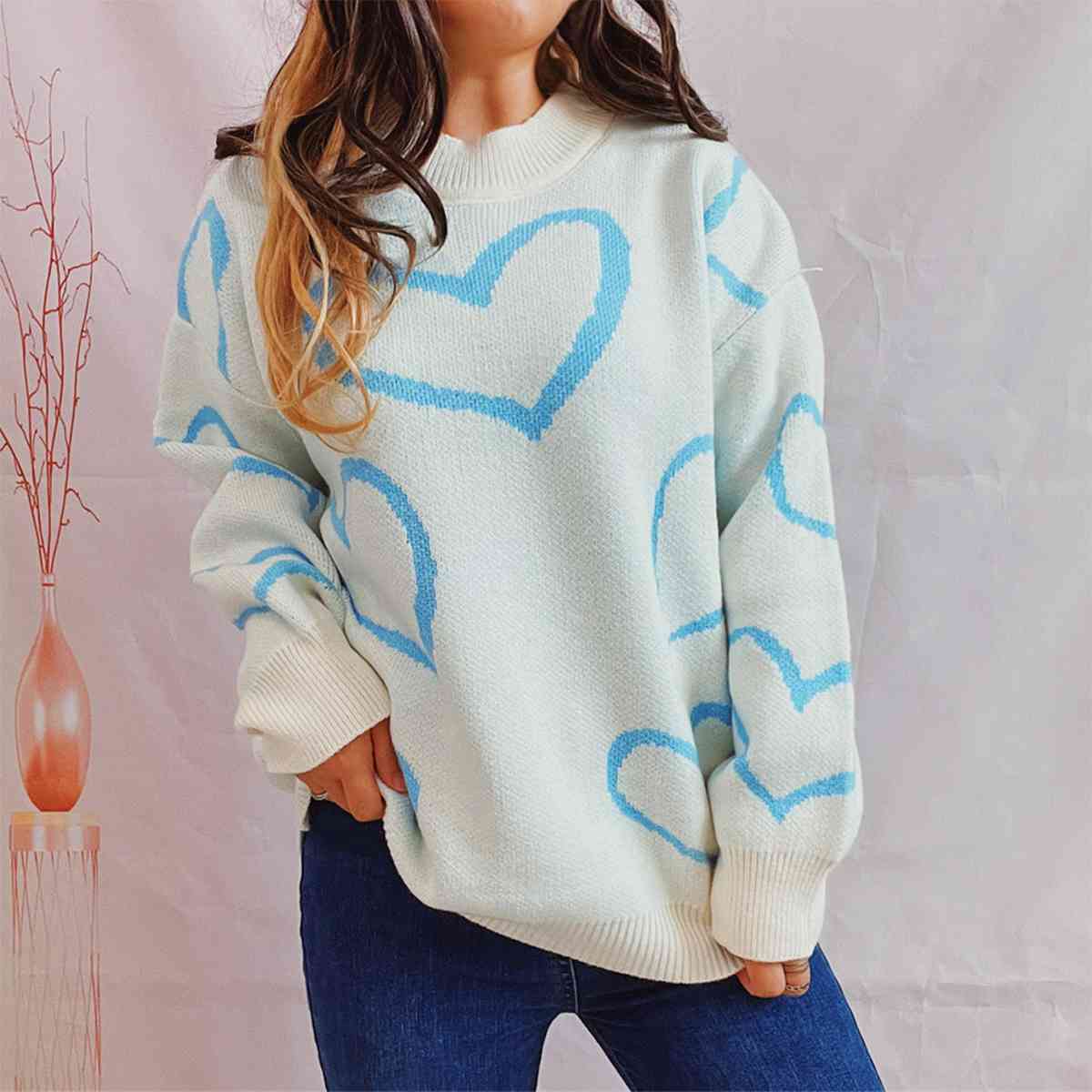 Heart Pattern Long Sleeve Sweater, S-XL, several color choices