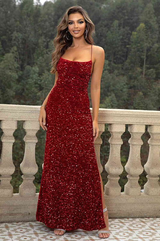 Sequin Backless Split Maxi Dress, XS-L, several color choices