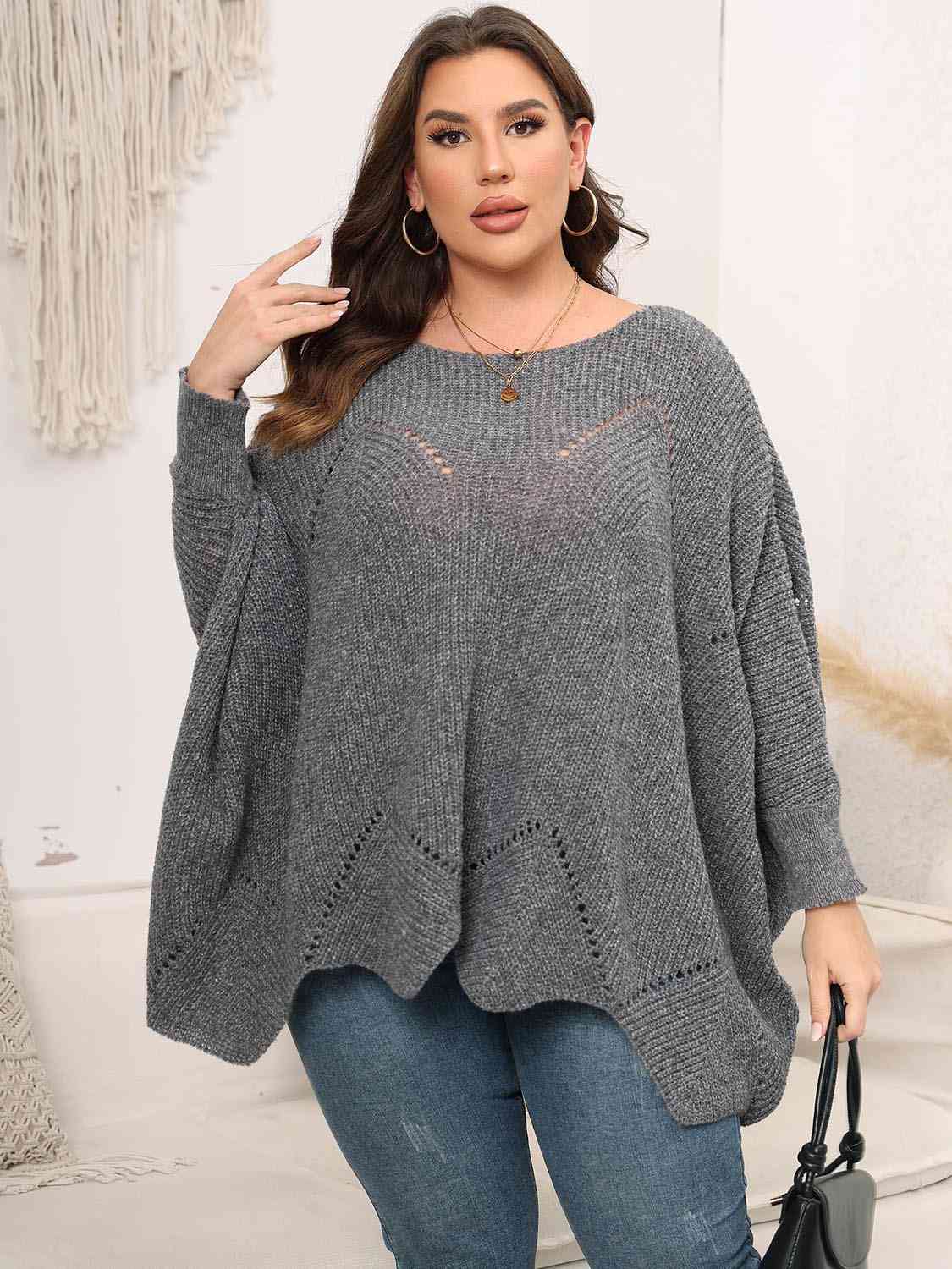 Round Neck Batwing Sleeve Sweater, 1XL-3XL, several color choices