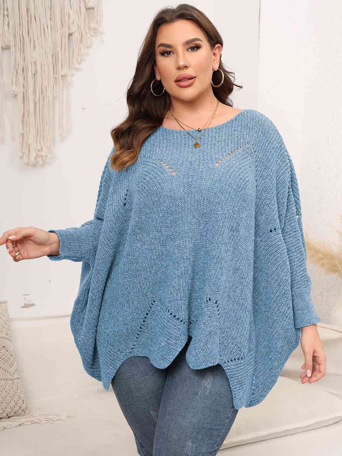 Round Neck Batwing Sleeve Sweater, 1XL-3XL, several color choices