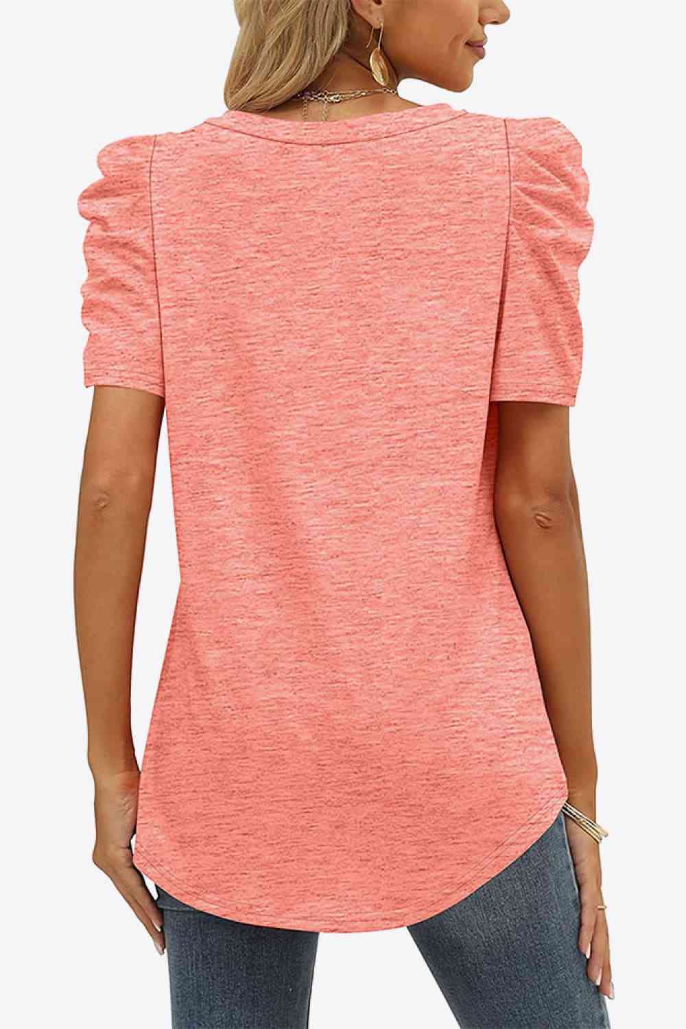 V-Neck Puff Sleeve Tee, S-2Xl, several color choices