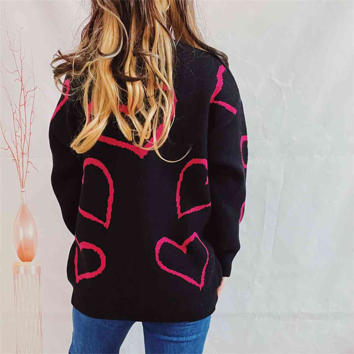 Heart Pattern Long Sleeve Sweater, S-XL, several color choices