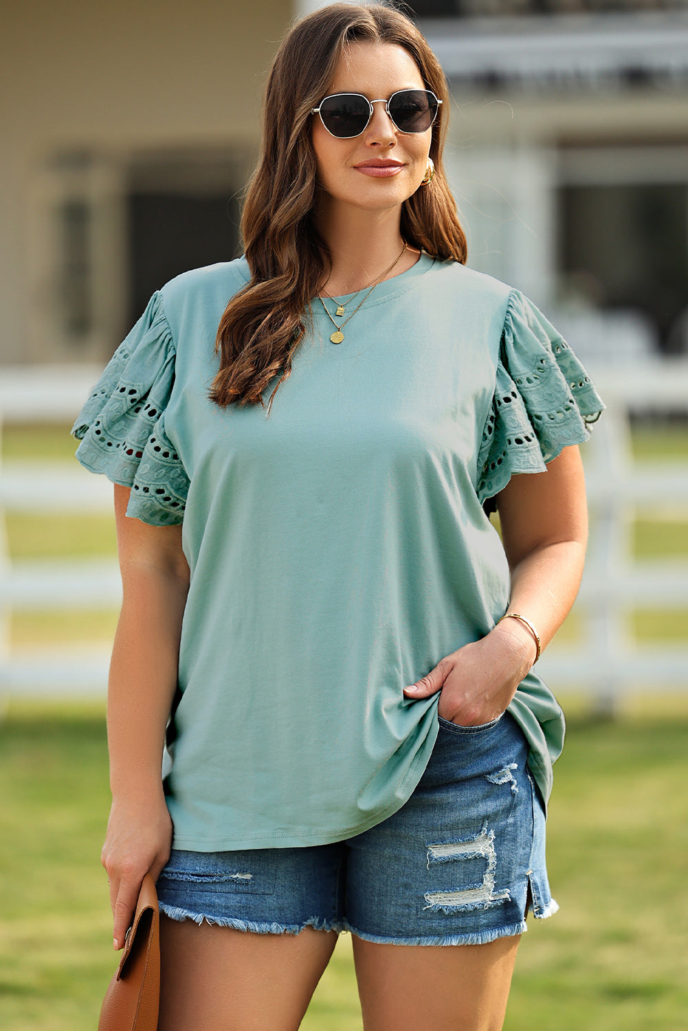 Butterfly Sleeve Top, 1XL-5XL, two color choices