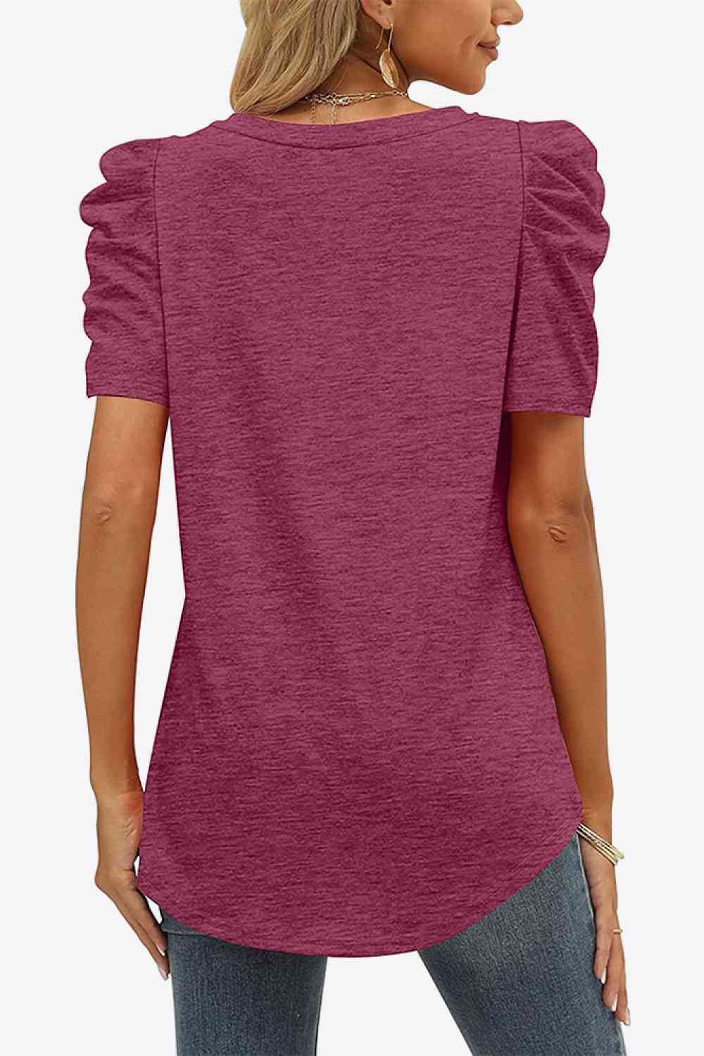 V-Neck Puff Sleeve Tee, S-2Xl, several color choices