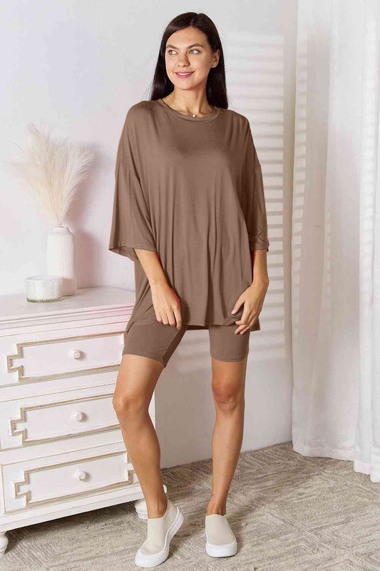 Three-Quarter Sleeve Top and Shorts Set, S-3XL, several color choices