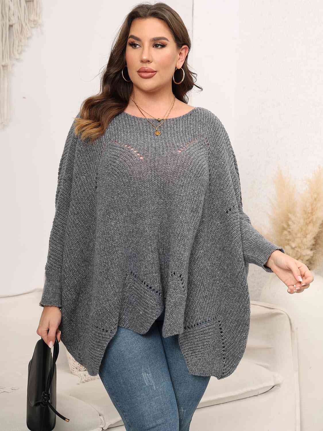 Round Neck Batwing Sleeve Sweater, 1XL-3XL, several color choices