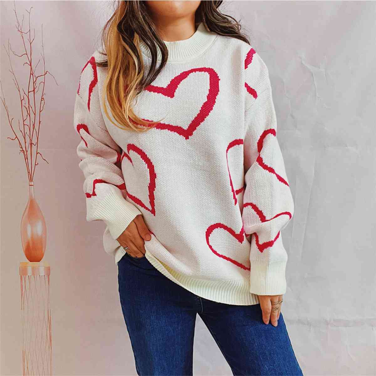 Heart Pattern Long Sleeve Sweater, S-XL, several color choices