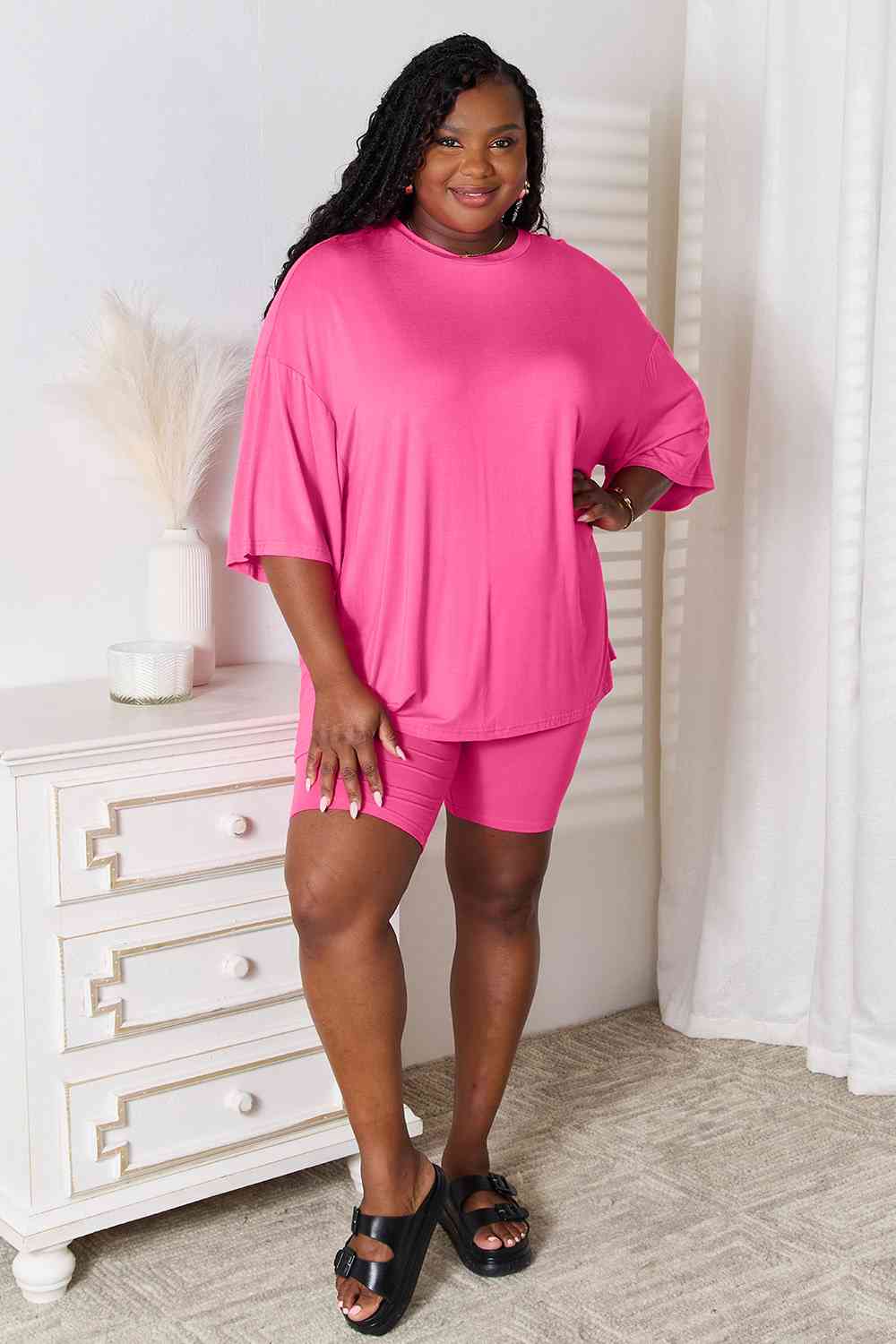 Three-Quarter Sleeve Top and Shorts Set, S-3XL, several color choices