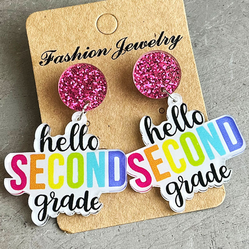 HELLO K-5th GRADE Acrylic Dangle Earrings