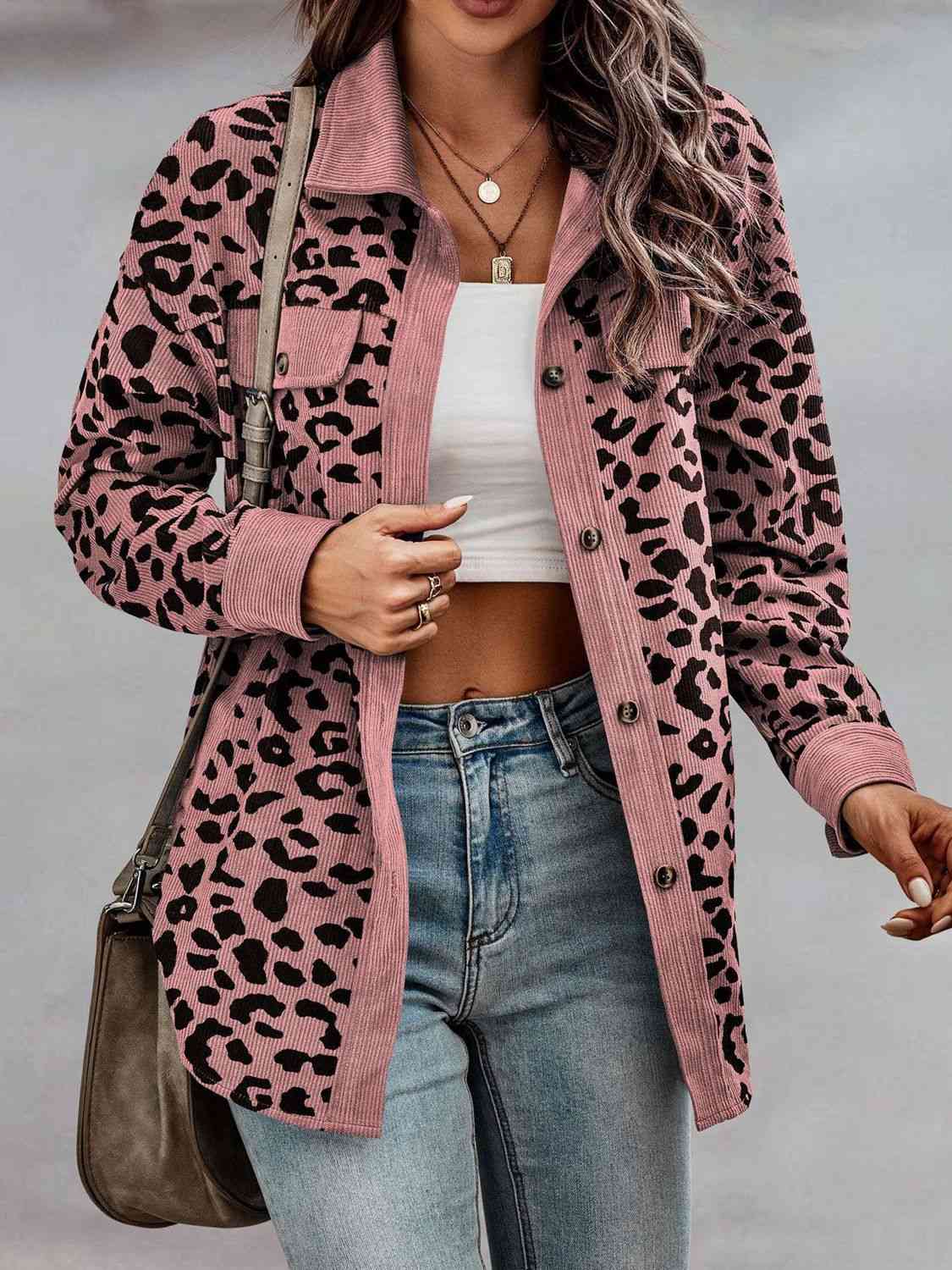 Leopard Buttoned Jacket, S-3XL, several color choices